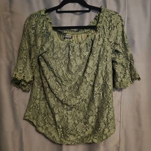 Miholl Olive Green Off Shoulder Cottage Core Top